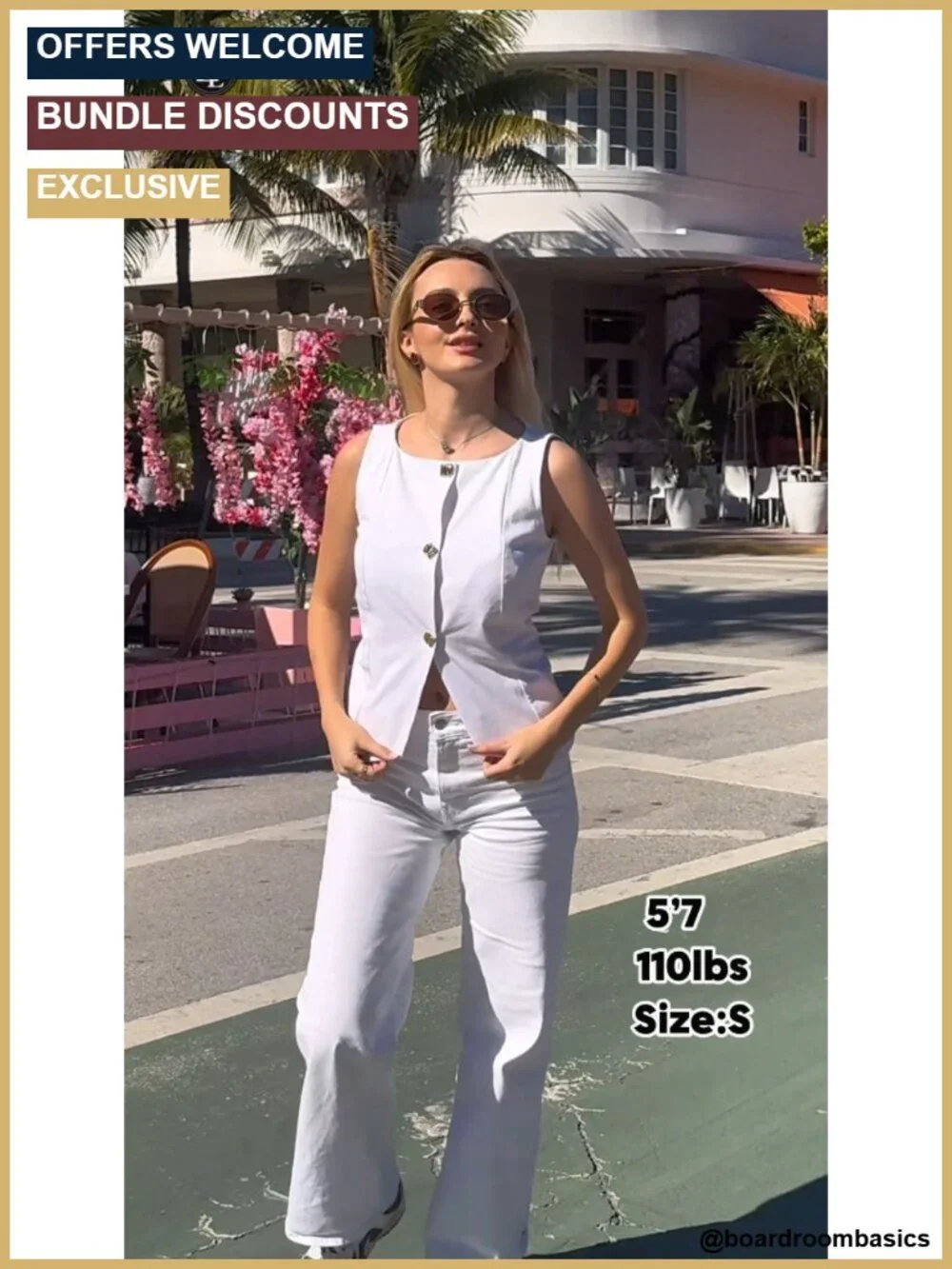 Women's Sleeveless Vest Top Button Down Suit Vest Boat Neck Layering